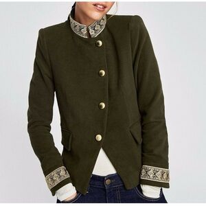 Zara Olive Green Blazer with Gold Accents